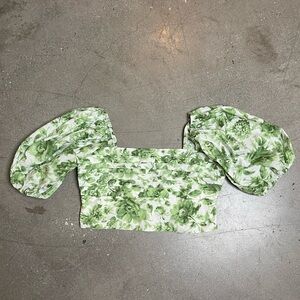 A&F | Cropped Ruched Green Flower Top